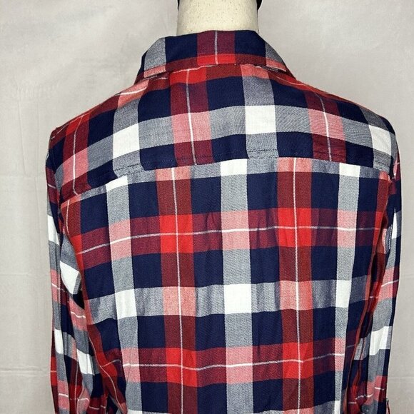 Tommy Hilfiger Red Navy White Checked Roll-Tab Sleeve Button-Down Shirt M - Picture 9 of 9